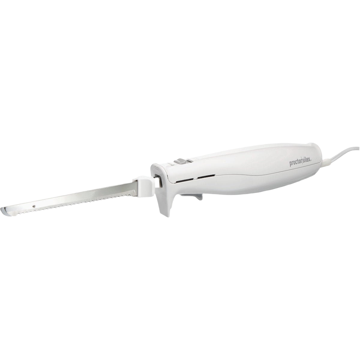 White electric knife with serrated stainless steel blades for easy slicing in small kitchen appliances and kitchenware collections under $50