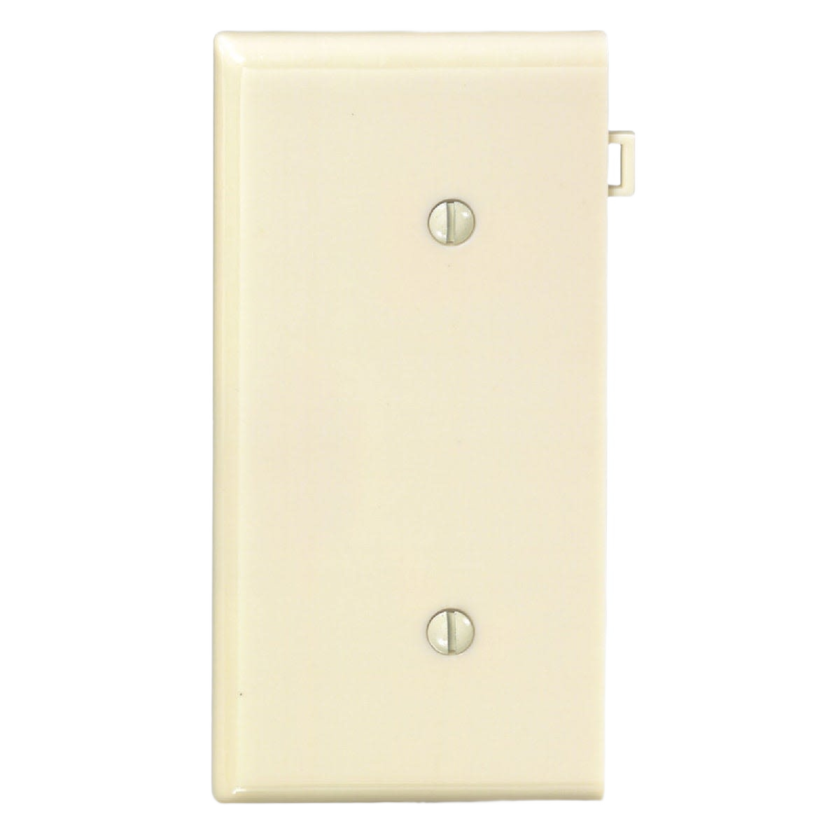 Ivory nylon blank wall plate with two screw holes for electrical openings in home improvement and electrical collections