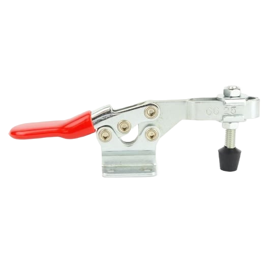 Metal toggle clamp with red handle for secure holding in woodworking tool accessories and clamping collections under $50
