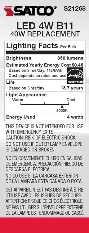 Energy Star certified 4W LED B11 bulb with 350 lumens brightness and 5000K cool natural light for home improvement under $50