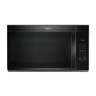 Black 30-inch wide over the range microwave with sensor cooking and digital control panel for kitchen appliances.