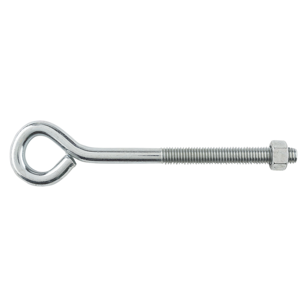 Zinc eye bolt with threaded shaft and hex nut for secure fastening in hardware, hooks & eyes, and fasteners under $50 collection