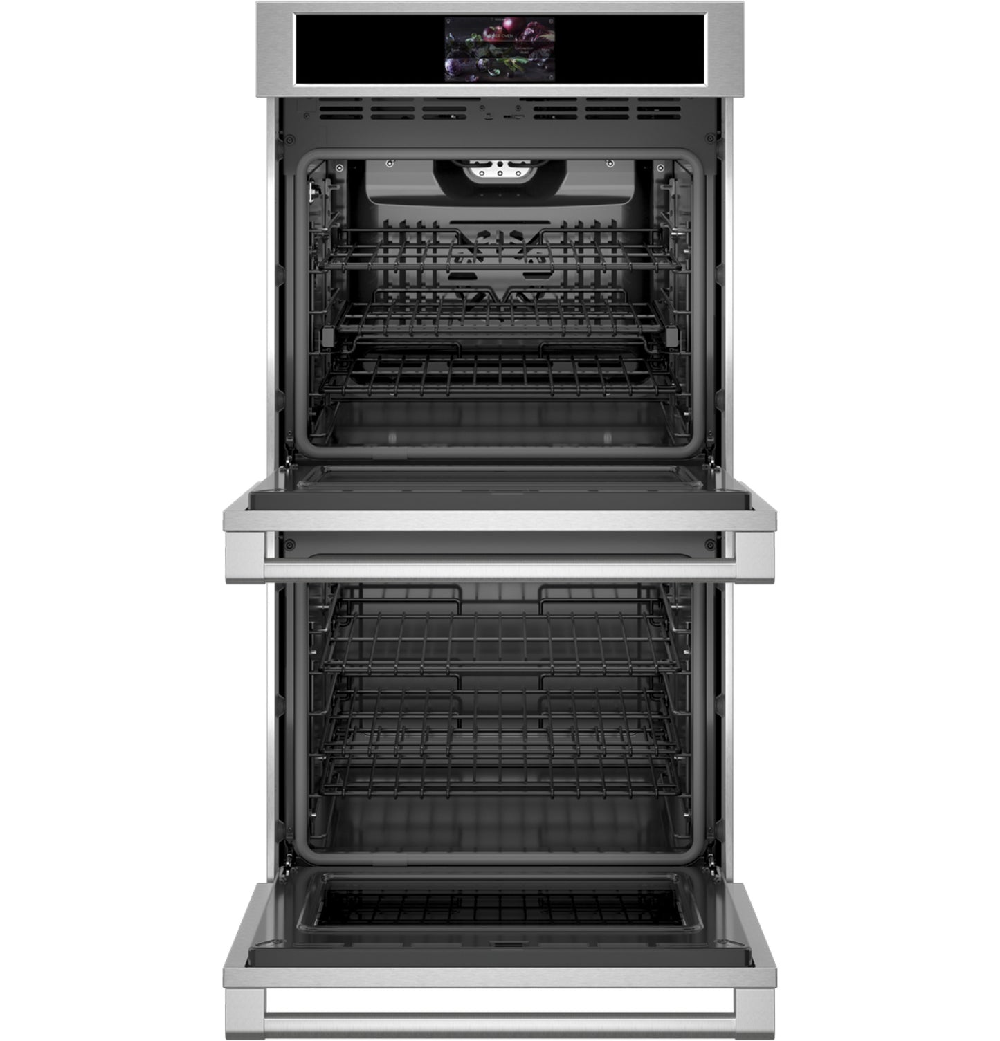 Stainless steel double wall oven with digital touchscreen and racks from Double Wall Ovens and Kitchen & Kitchenware collections