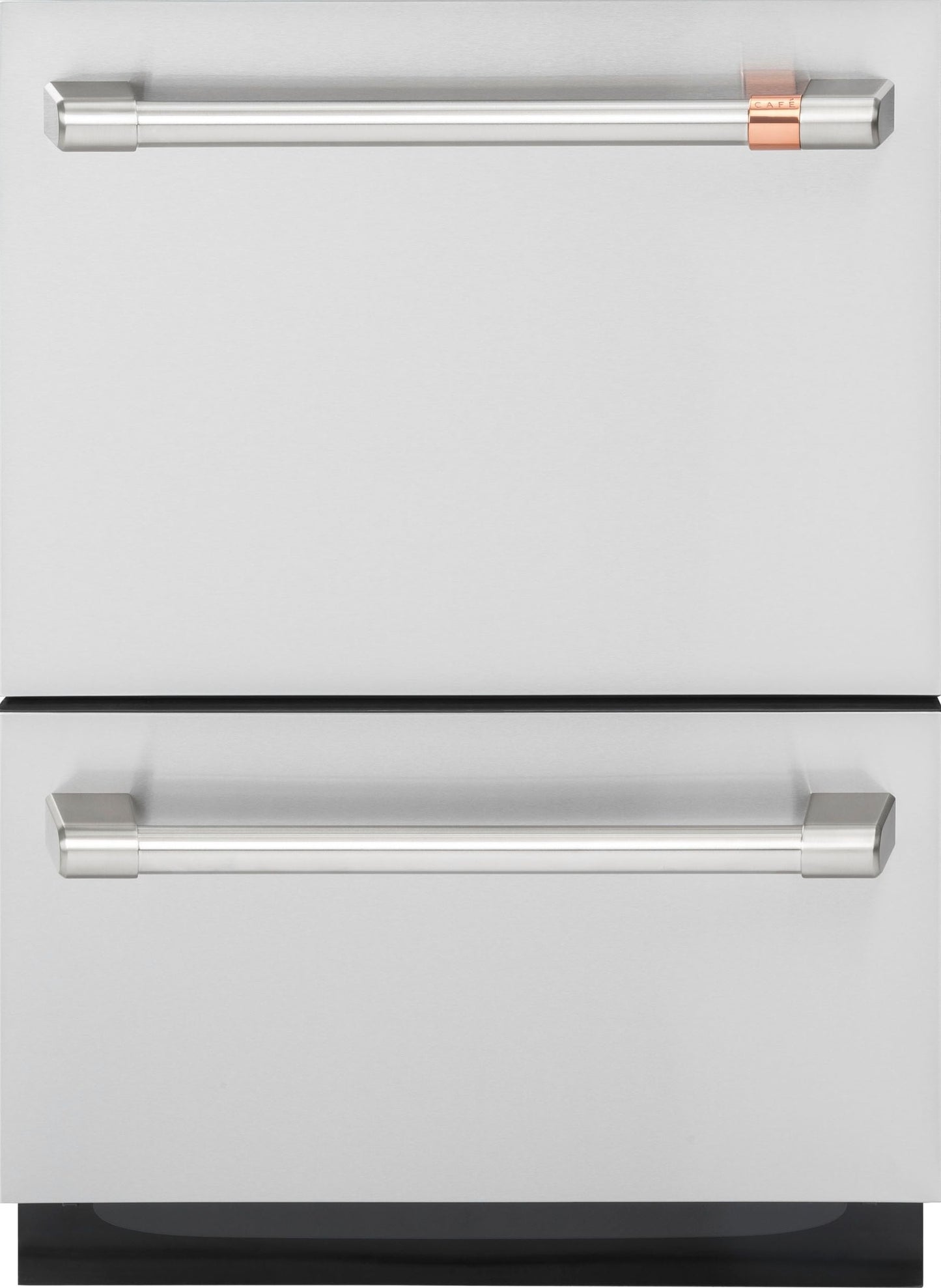 Front view of stainless steel double drawer dishwasher with modern handles from Kitchen & Kitchenware Appliances collection