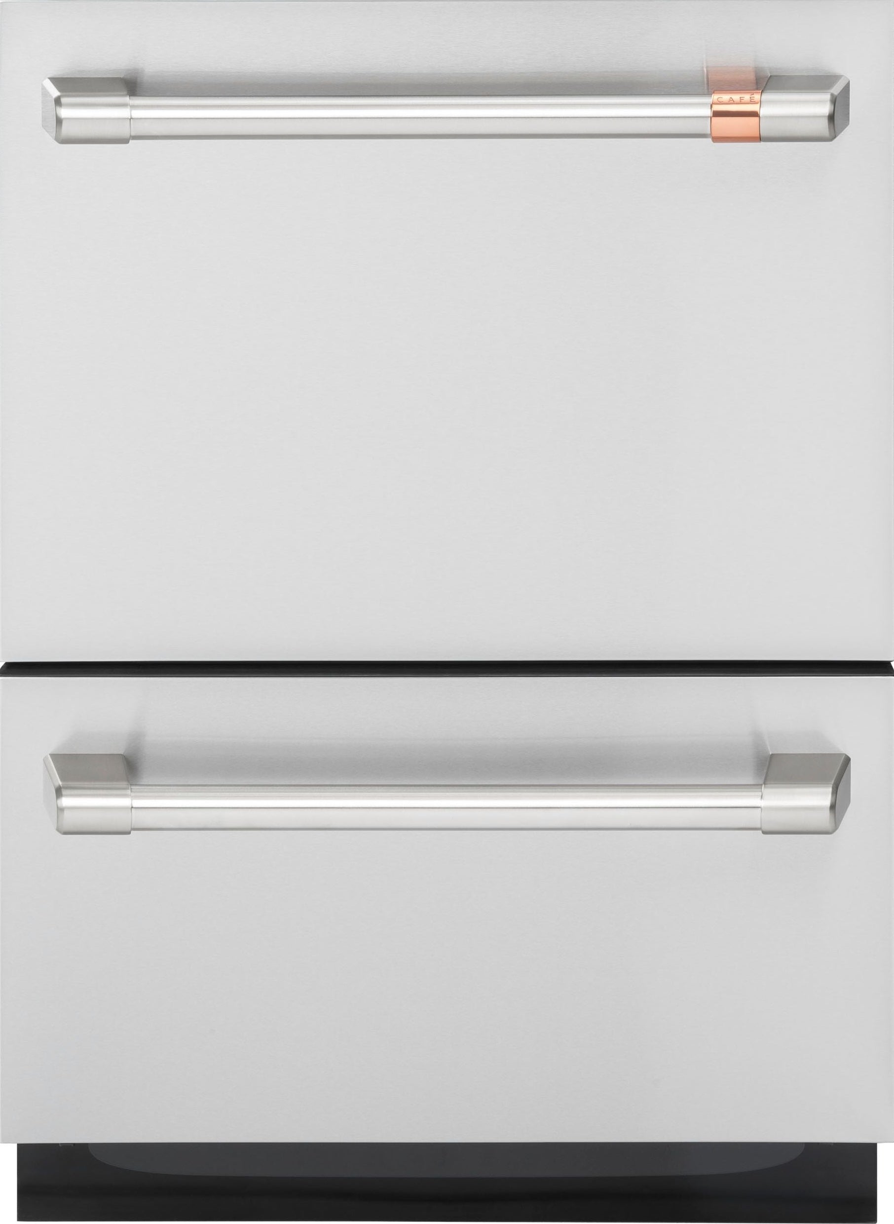 Front view of stainless steel double drawer dishwasher with modern handles from Kitchen & Kitchenware Appliances collection