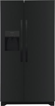 Matte black side-by-side refrigerator with water dispenser and vertical handles in kitchen and appliance collections