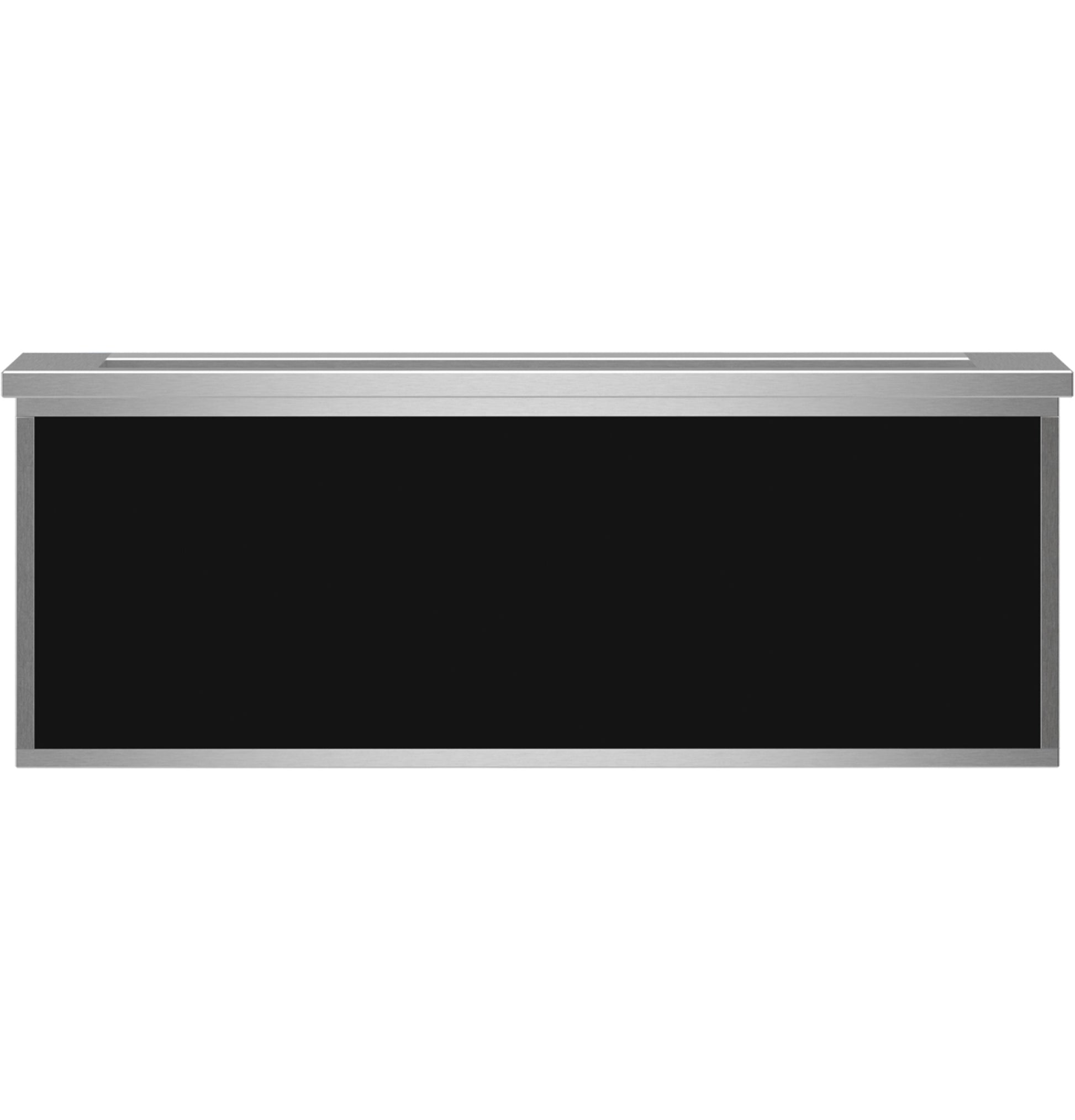 Minimalist warming drawer with stainless steel frame and black front panel from kitchen appliances and wall ovens collection