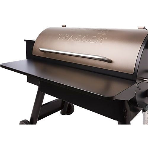 Foldable steel shelf attachment in black expanding grill workspace for outdoor living and grill accessories collections