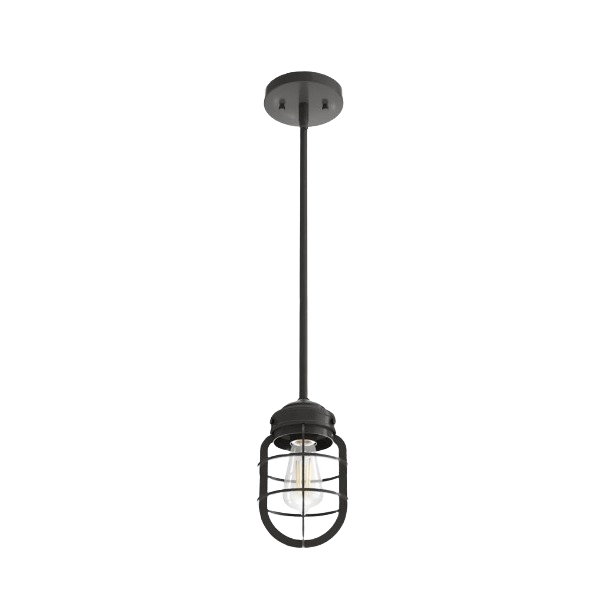 Rustic noble bronze single light mini pendant with caged design for bathroom and pendant lighting collections under $100