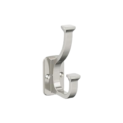 Satin nickel double-prong decorative wall hook for bathroom and storage organization under $50 collections