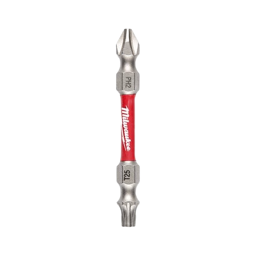 Double-ended steel impact bit with PH2 and T25 tips featuring Shockzone for improved torque resistance in tool accessories