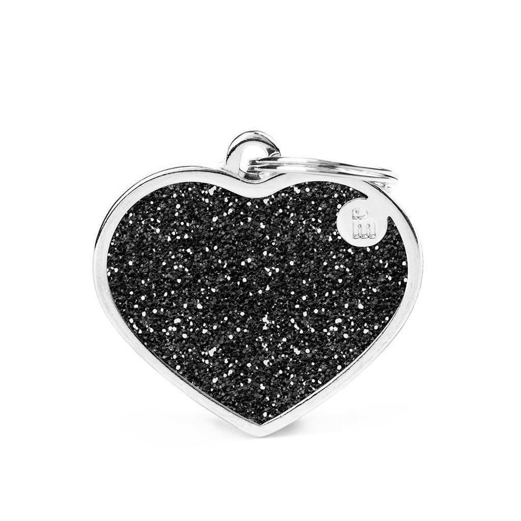 MyFamily Shine Big Black Glitter Heart Pet Tag