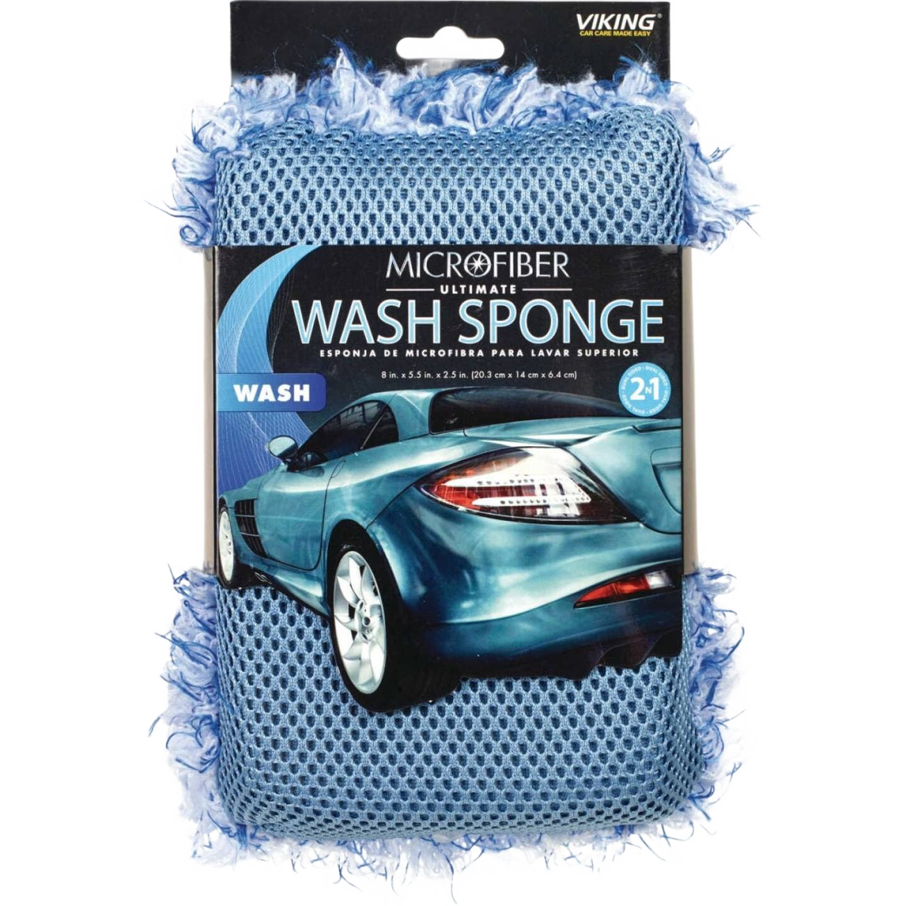 Blue microfiber car wash sponge with textured sides, designed for gentle cleaning in automotive and car care supplies under $50