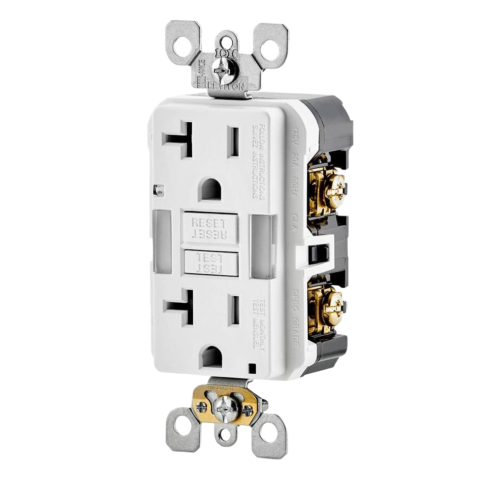 White slim 125V GFCI outlet with LED indicators, designed for electrical safety in home improvement under $50