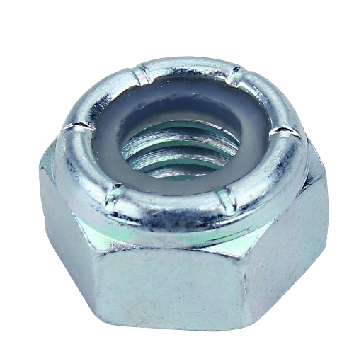 Hexagonal metal lock nut with nylon insert for secure fastening in John Deere parts and hardware collection