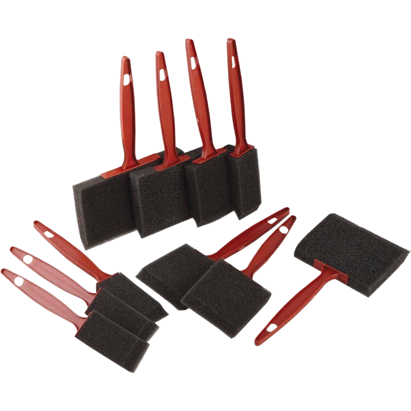 Set of 10 foam brushes with red plastic handles for painting and crafting in tools and home improvement