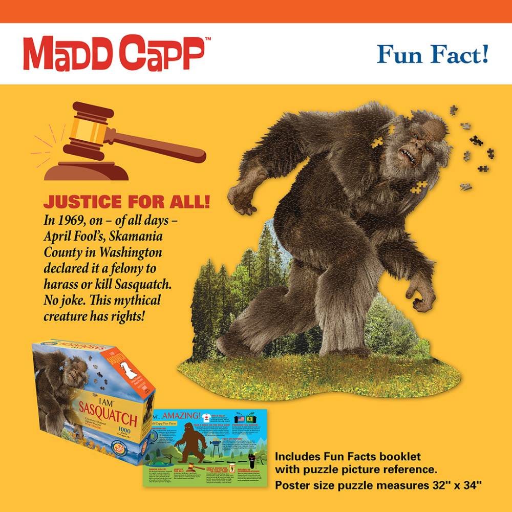 Illustration of Sasquatch figure with forest base, puzzle box, and fun facts booklet in toys and puzzles under $50 collection