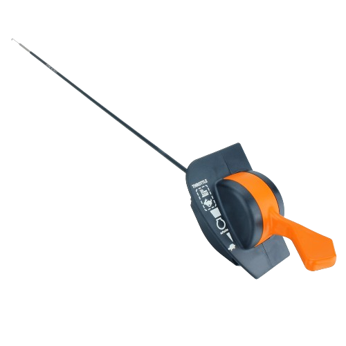 Black and orange throttle control push-pull cable lever designed for John Deere equipment parts and accessories collections