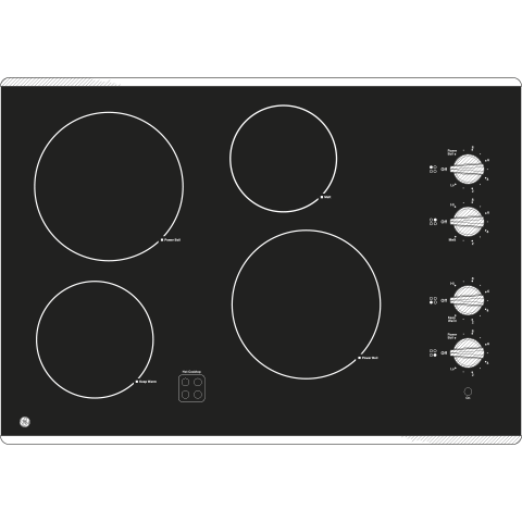 Black electric cooktop with four burners and knob controls on the right from kitchen appliances collection