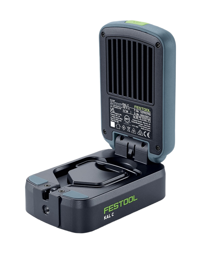 Cordless task light base with cooling vents and green accents from Festool Syslites collection for work lights under $100