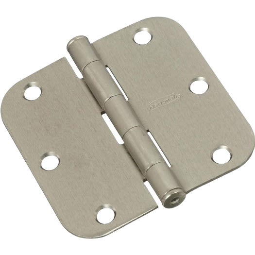 Satin nickel door hinge with rounded edges designed for home improvement and tools applications