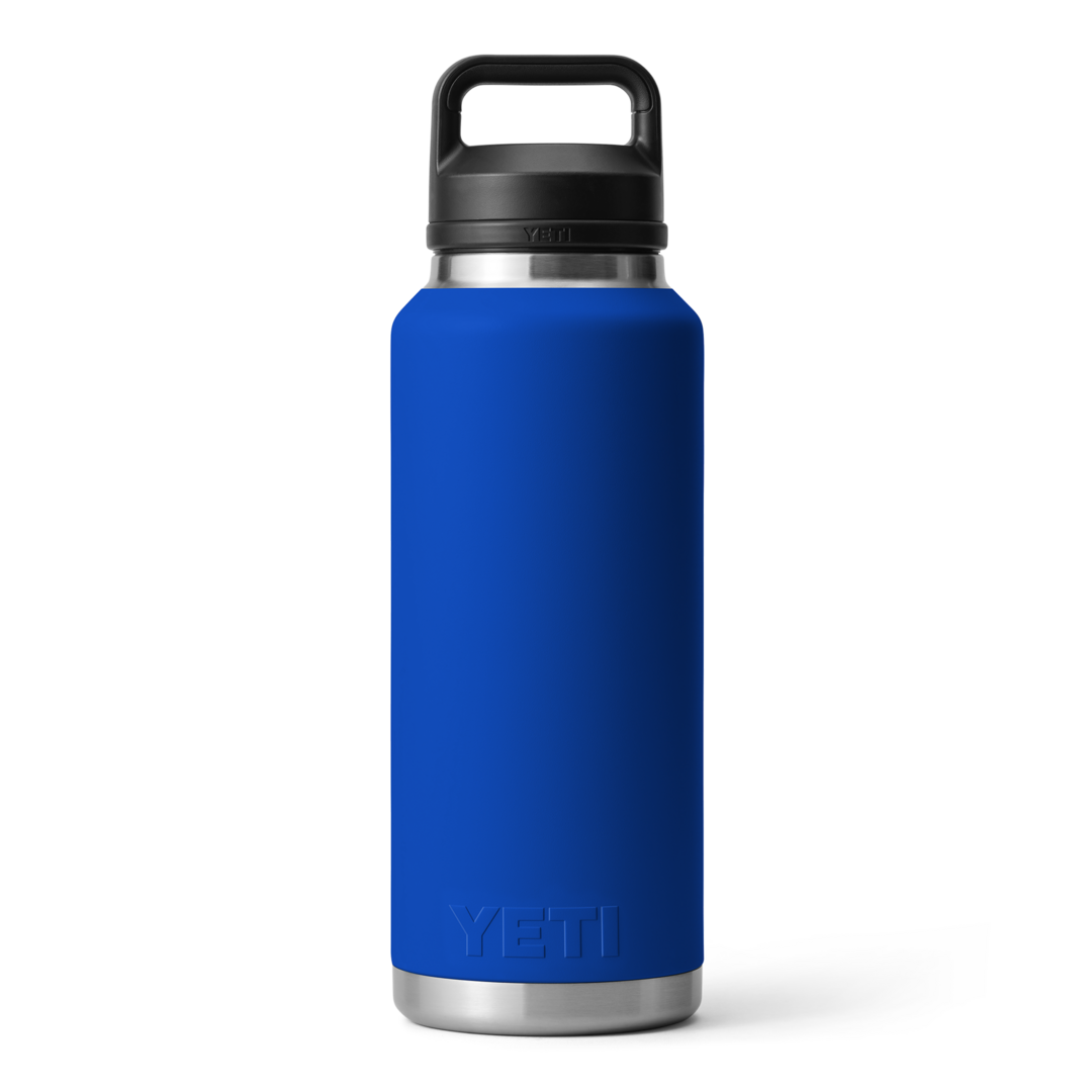 Blue stainless steel 46 oz bottle with black chug cap, part of drinkware and kitchenware collections under $100