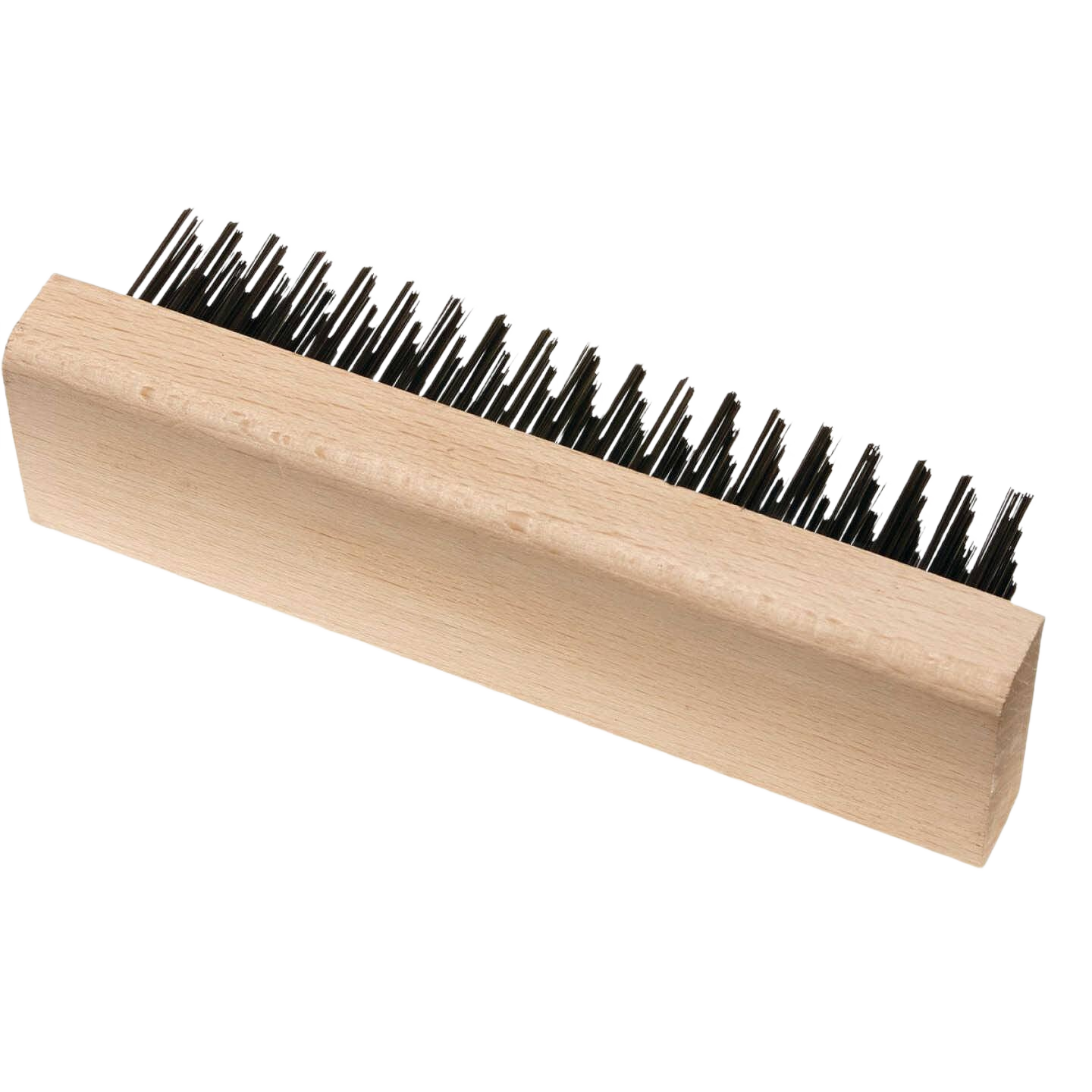 Wood block wire brush with sturdy metal bristles and smooth natural finish for cleaning and surface preparation in tools and home improvement