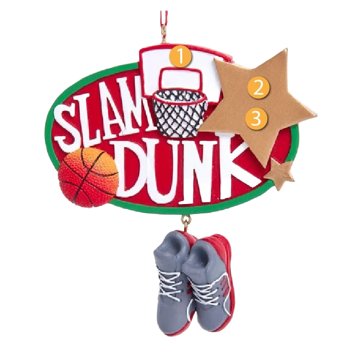 Festive basketball-themed ornament with hoop, mini sneakers, and stars for Christmas tree decoration under $50 collection