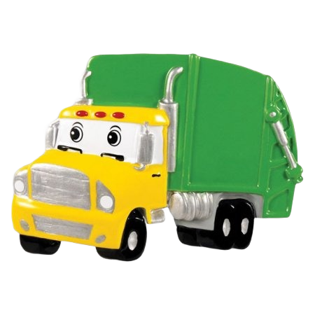 Green and yellow garbage truck ornament with smiling face for Christmas Ornaments & Tree Decorations under $50 collection