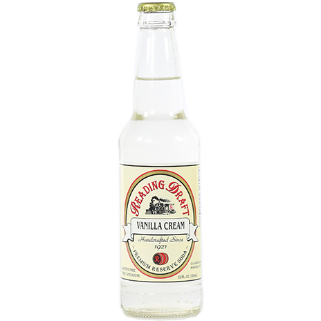 Clear 12 oz bottle of Reading Draft Vanilla Cream soda with vintage style label in drinks and food collections under $50