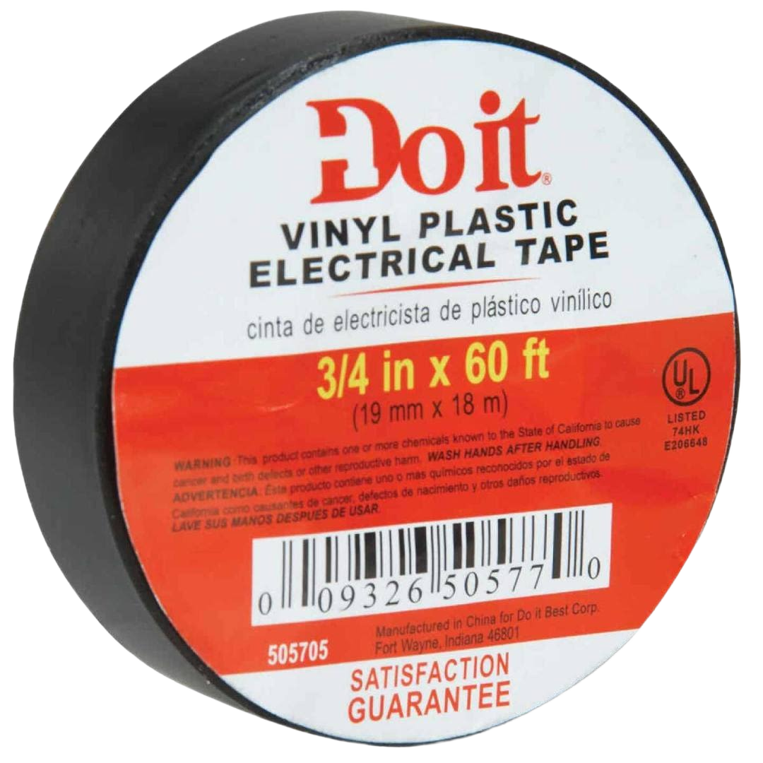Roll of black vinyl plastic electrical tape 3/4 inch by 60 feet for electrical tools and home improvement projects under $50