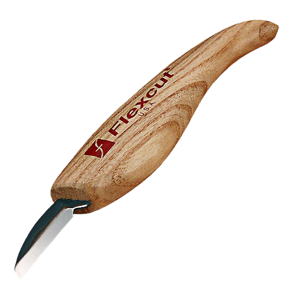 Wood-handled precision carving knife with angled blade for detailed cutting in tools and home improvement projects
