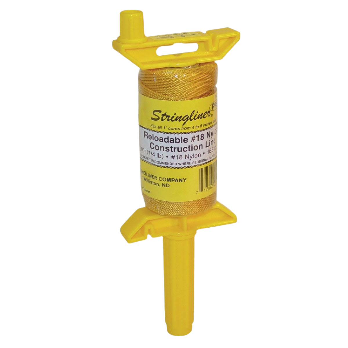 Yellow nylon mason line reel with handle designed for durable use in construction and home improvement tasks