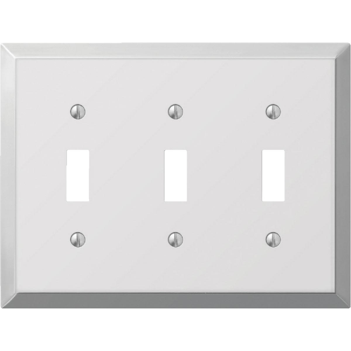 Polished chrome 3-gang stamped steel toggle switch wall plate for home improvement projects