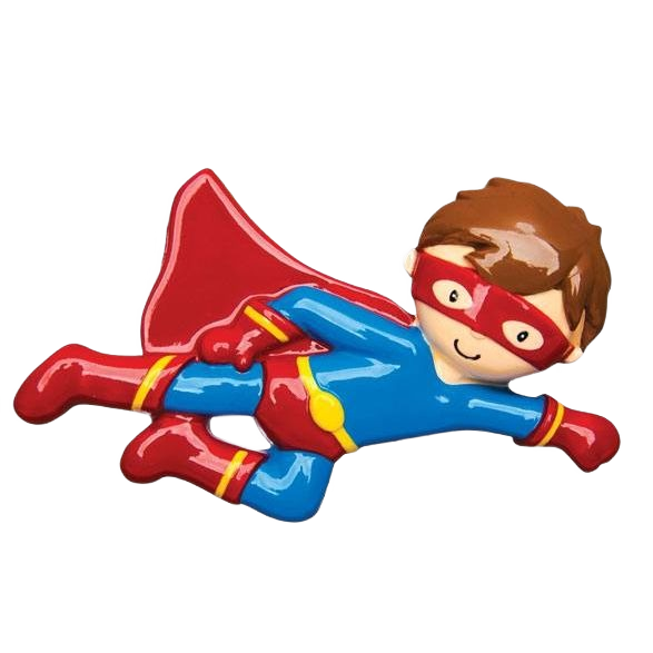 Brightly colored flying superhero ornament in blue and red from Christmas Ornaments & Tree Decorations under $50 collection