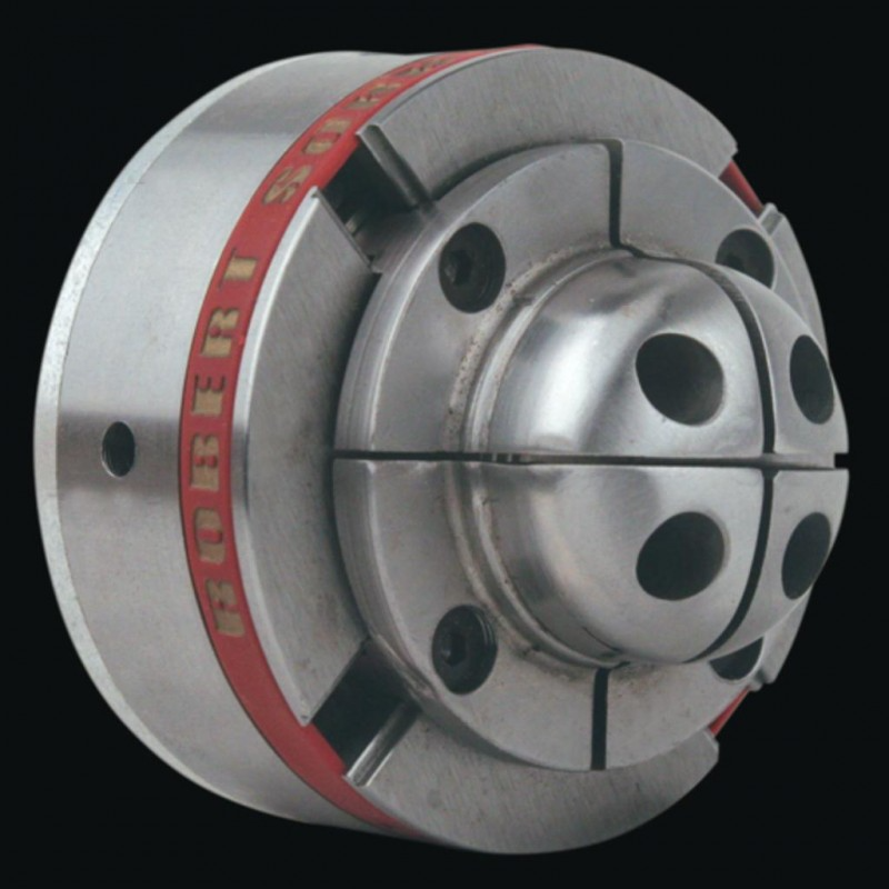 Precision-machined steel chuck with zero jaws and red accent ring for tool and home improvement use
