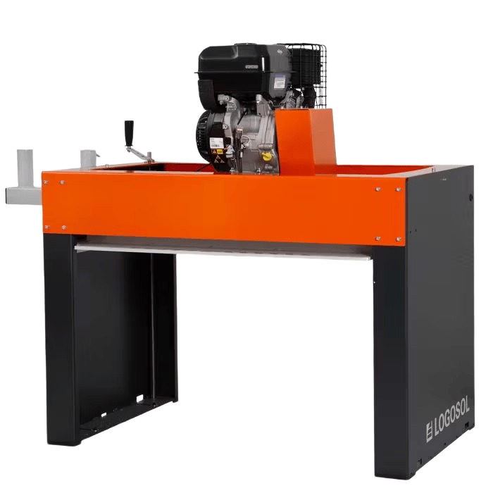 Orange and black log moulder with mounted petrol engine for woodworking, part of tool and power tool accessories collection