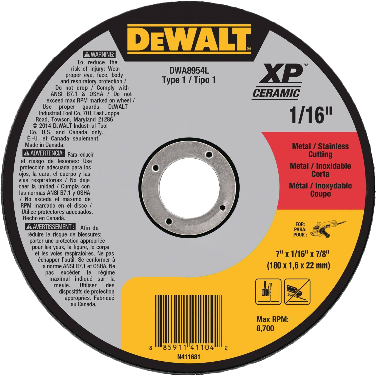 DEWALT ceramic metal cutting wheel designed for durability in power tool and woodworking tool accessories collections