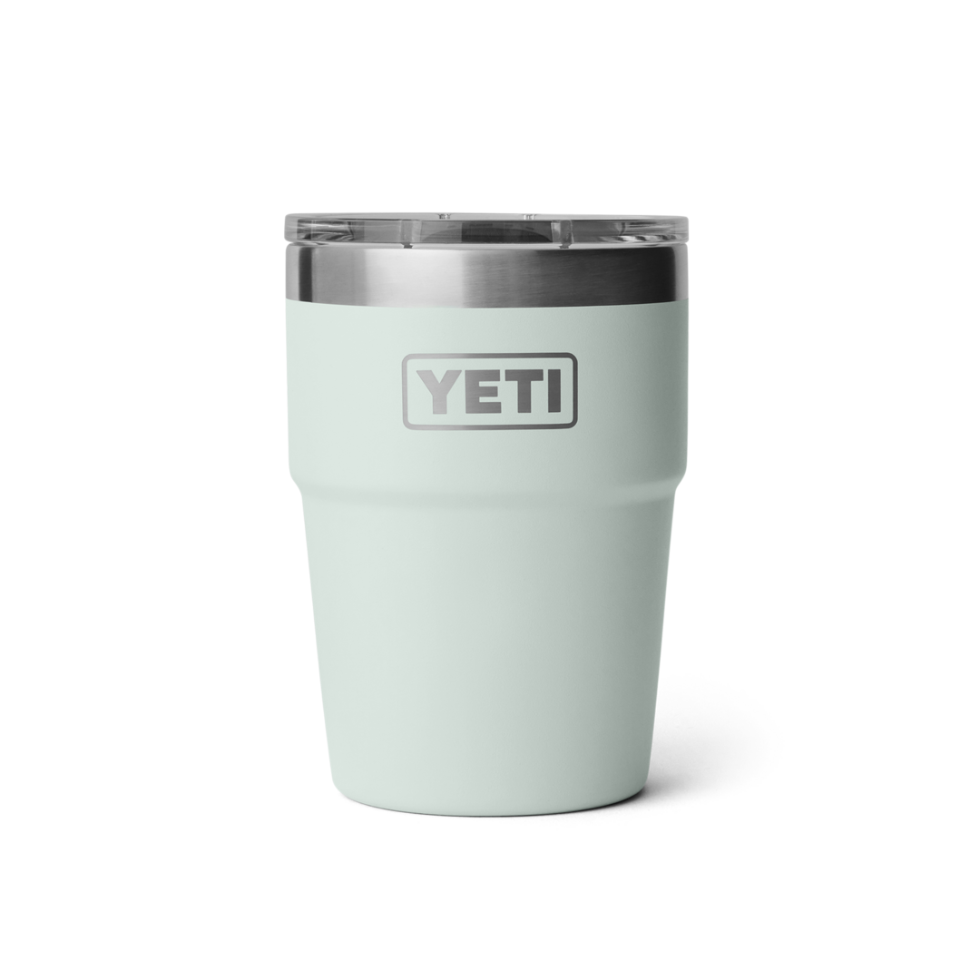 16 oz light green insulated stackable cup with clear lid and stainless steel rim from drinkware and kitchenware collections
