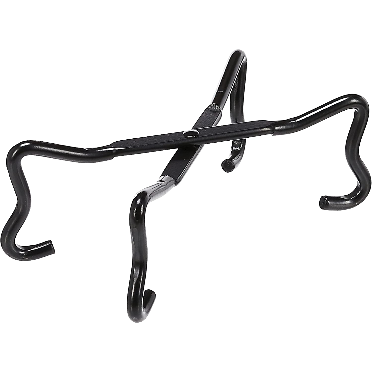Black metal folding trivet with curved legs designed to hold cookware in kitchenware collection.
