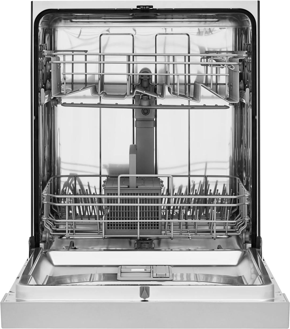Open stainless steel interior of 24" built-in dishwasher with dual rack system from Dishwashers and Kitchen & Kitchenware collections