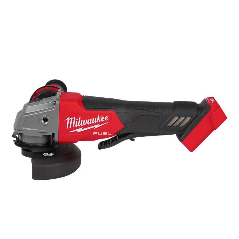Cordless red and black Milwaukee power grinder with paddle switch designed for home improvement tasks