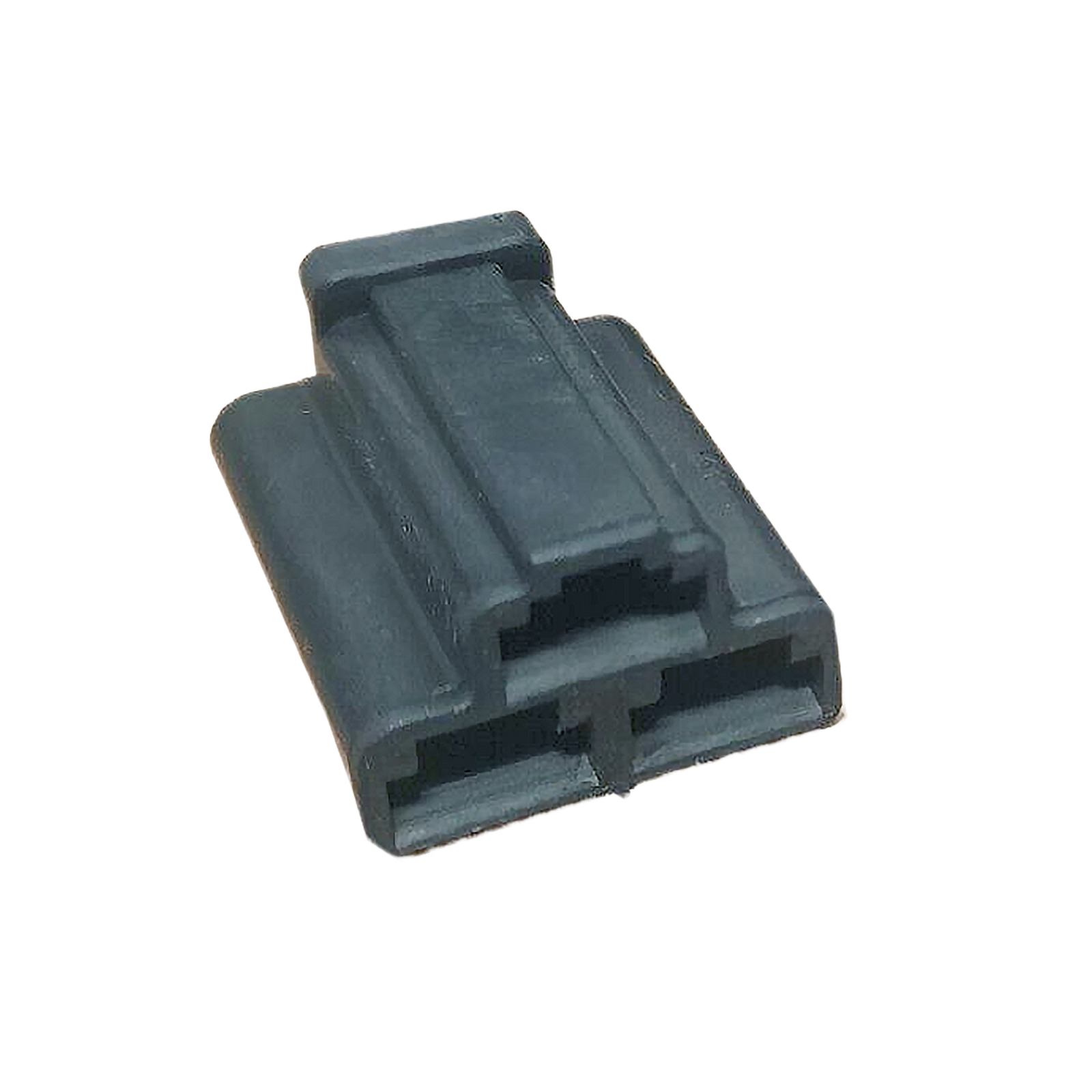 Black three-cavity external electrical connector designed for durable John Deere equipment repairs and electrical systems.