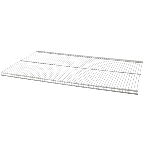 Nickel finished ventilated storage shelf with strong wire grid design for closet and pantry organization solutions