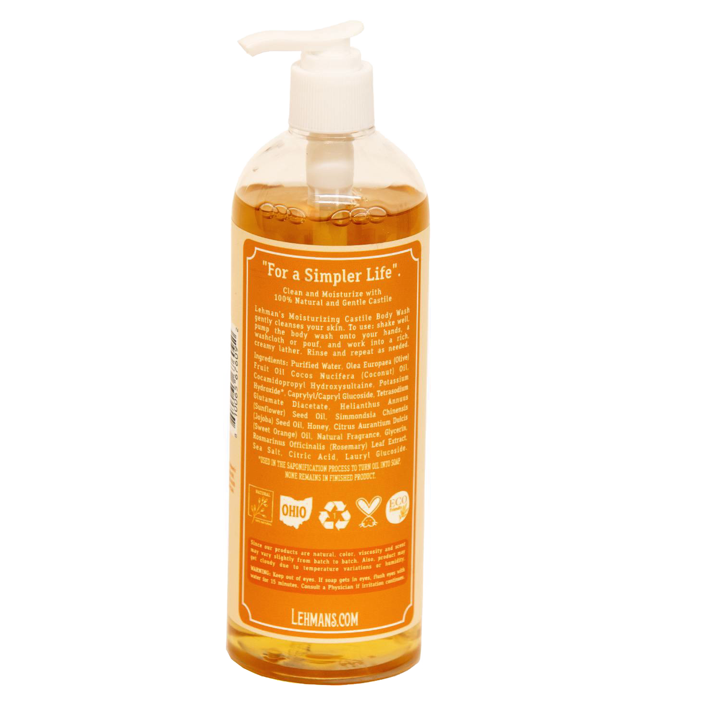 Clear plastic pump bottle of natural moisturizing castile body wash in Health & Beauty and Under $50 collections