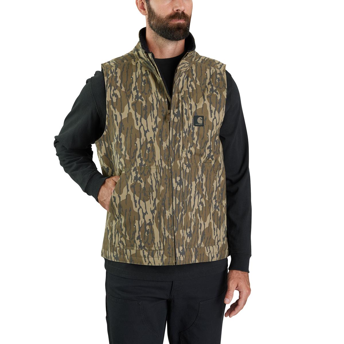 Carhartt Rugged Flex™ Duck Camo Mock-Neck Vest - Mossy Oak Bottomland Camo, XL