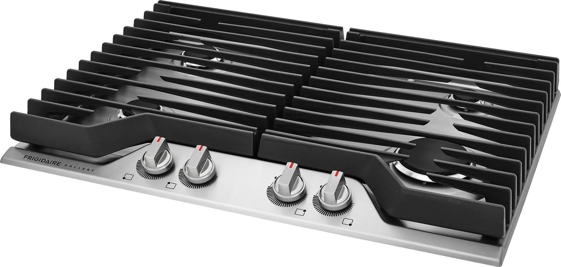 Stainless steel 30-inch gas cooktop with four burners and continuous cast iron grates from Cooktops collection