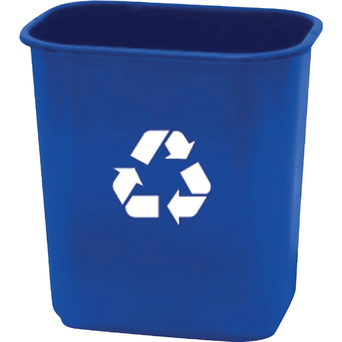 Blue recycling bin with white recycle symbol, ideal for office waste and part of waste baskets and recycling bins collections