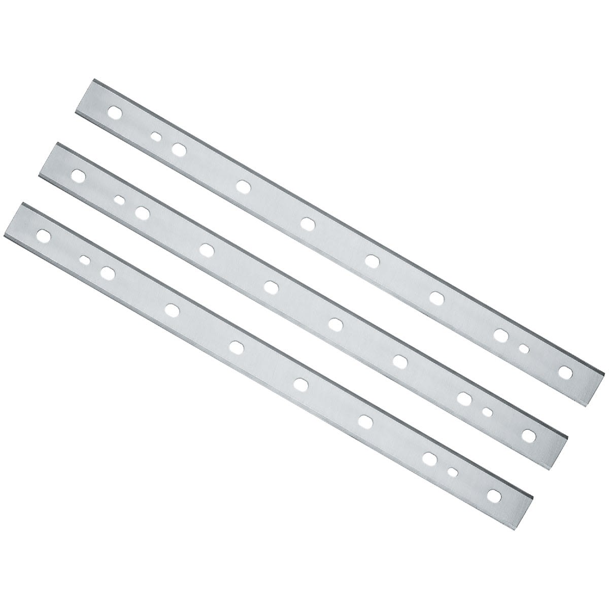 Set of three reversible disposable planer knives with precision-drilled holes for home improvement tools and maintenance