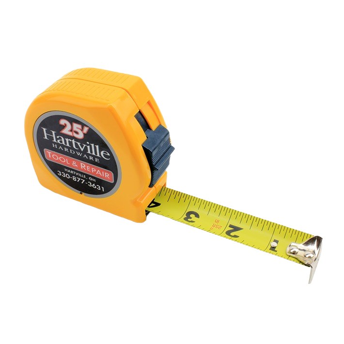 Yellow 25-foot tape measure with black locking button for woodworking, hand tools, and home improvement projects under $50
